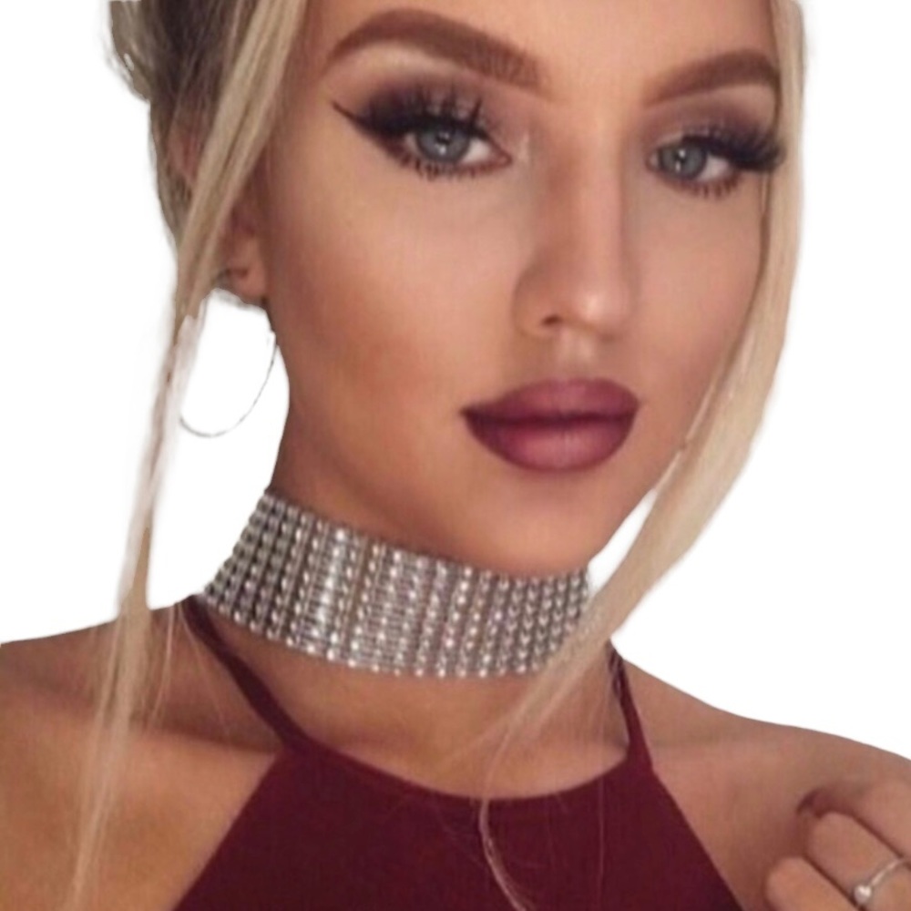 Disco 12 Row White Rhinestone Soft-Mesh Adjustable Choker - Picture 17 of 17